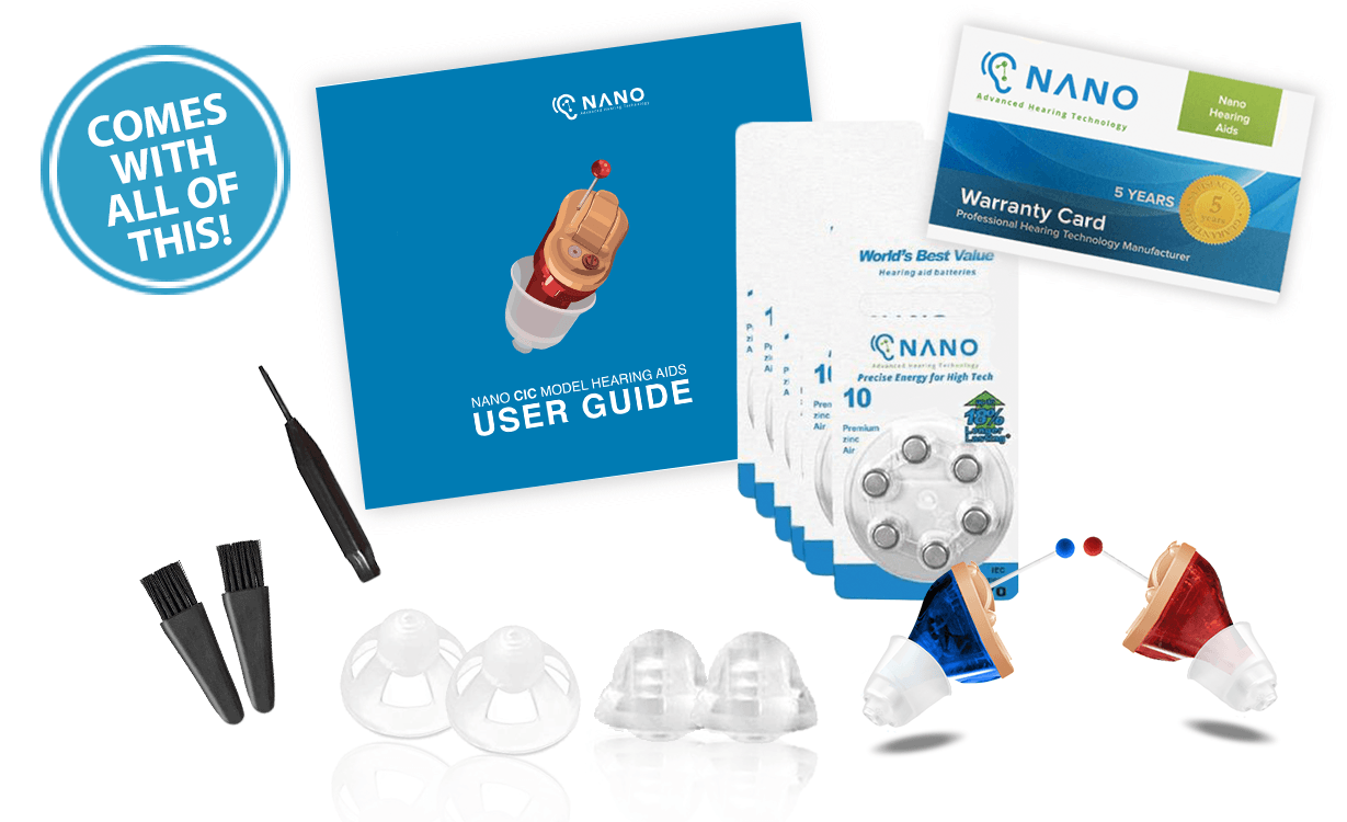 🔥 SALE! Buy 1 Nano CIC Digital Hearing Aid, Get the Second Ear FREE! Get an Entire Pair for Only $249! Includes FREE 6-Month Supply of Batteries Worth $50! CALL NOW (800) 376-9234